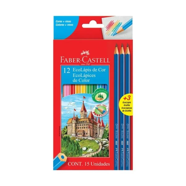 LAPIS DE COR 12 CORES + 3 LAPIS FABER