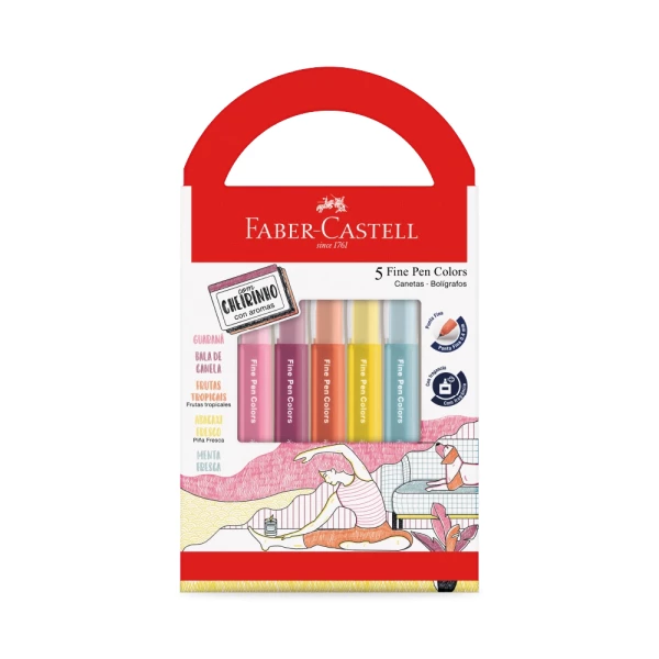 CANETA FINE PEN 5 CORES C/ CHEIRINHO FABER CASTELL