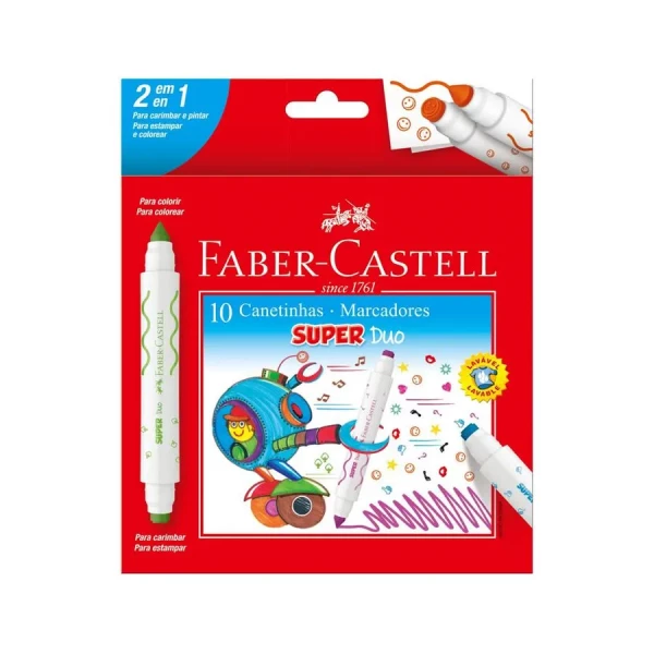 CANETINHA HIDRO 2 PONTA 10CORES SUPER DUO FABER CASTELL