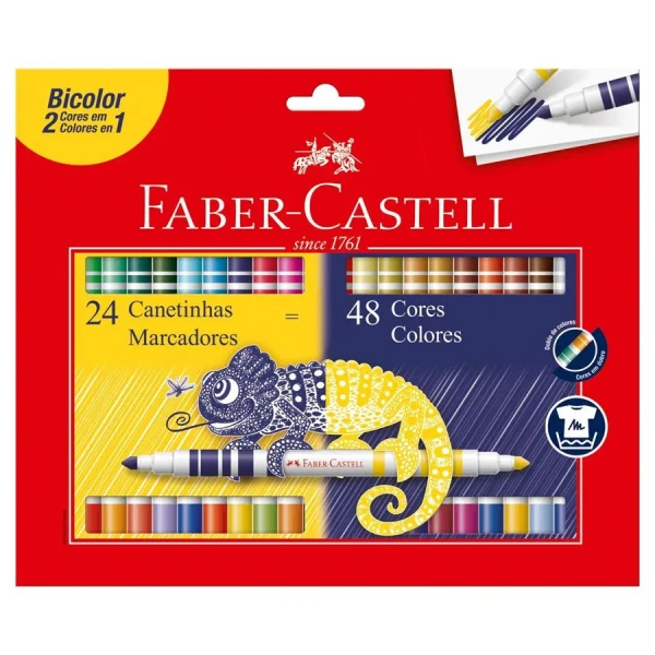 CANETINHA HIDROCOR 48 CORES BICOLOR FABER CASTELL