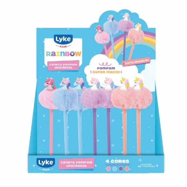 CANETA ESF GEL 0.7 AZUL POMPOM UNICORNIO LYKE