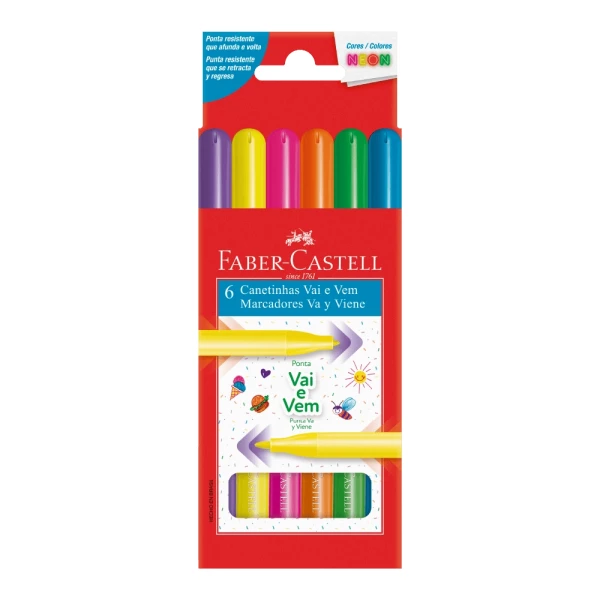 CANETA HIDROCOR 6 CORES NEON VAI E VEM FABER CASTELL
