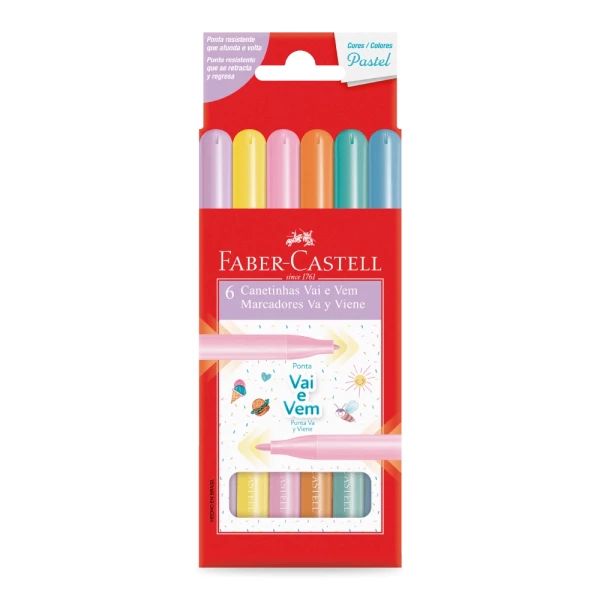 CANETINHA 6 CORES PASTEL VAI E VEM FABER CASTELL
