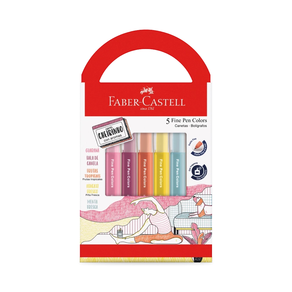 CANETA FINE PEN 5 CORES C/ CHEIRINHO FABER CASTELL